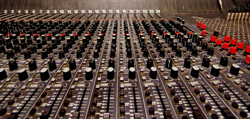 Faders and knobs of the mixing console