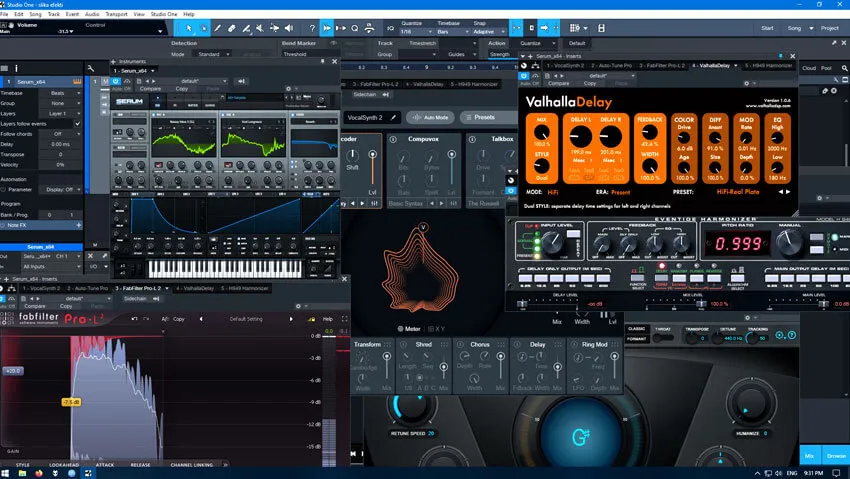 Plugins and virtual instruments on the studio screen